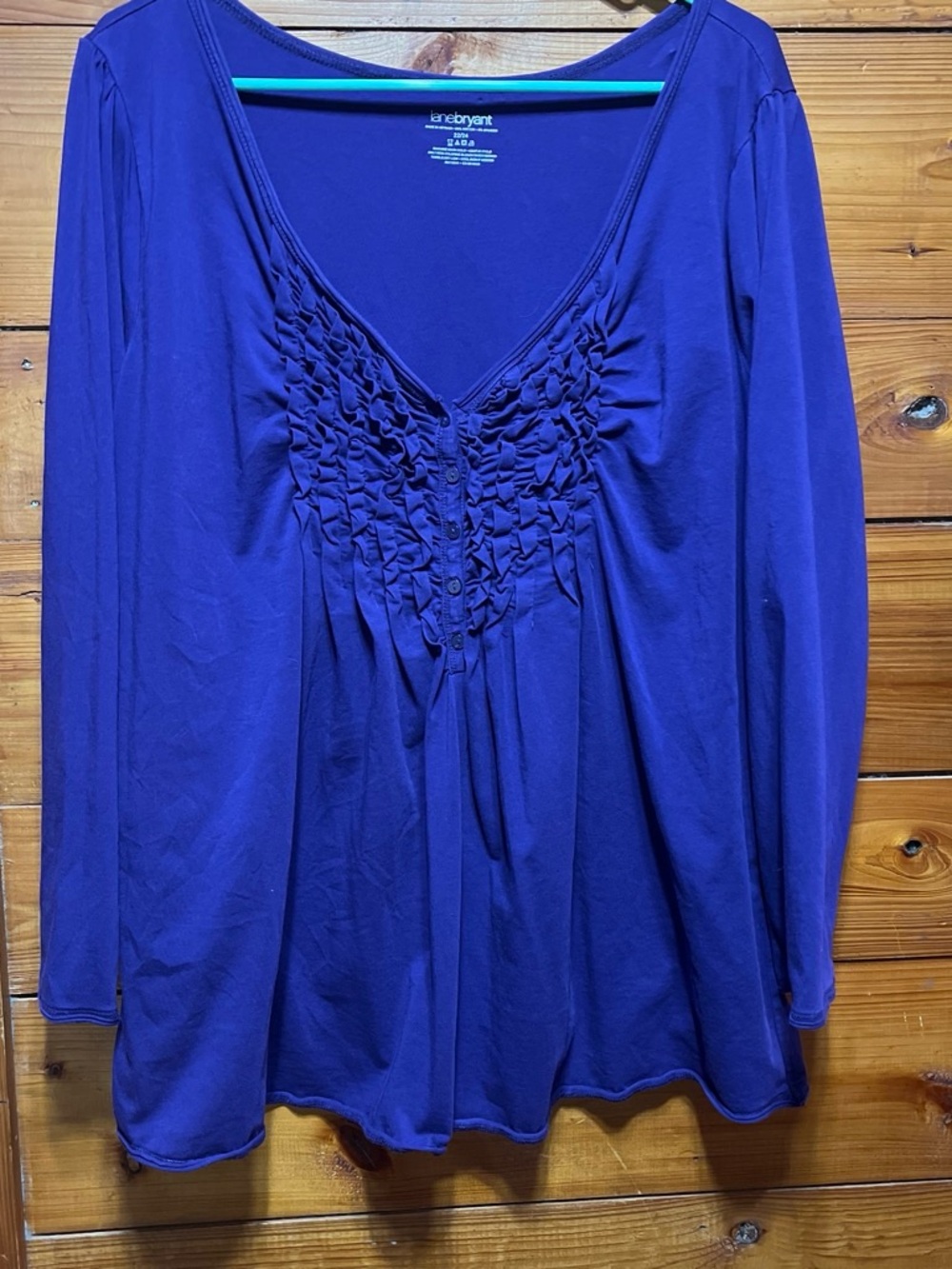 Lane Bryant Royal Purple Ruffle-Front Long Sleeve Top
